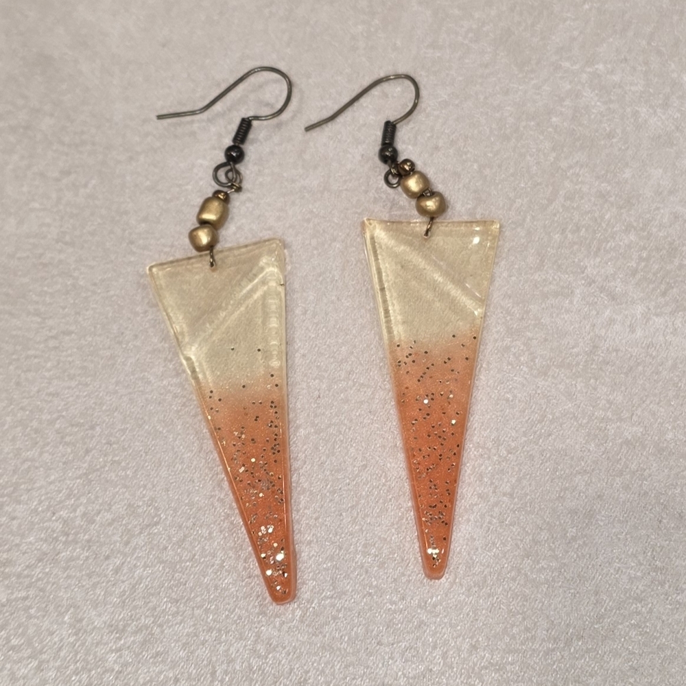 Sunset Orange Glitter Resin Triangle Statement Earrings Y2K